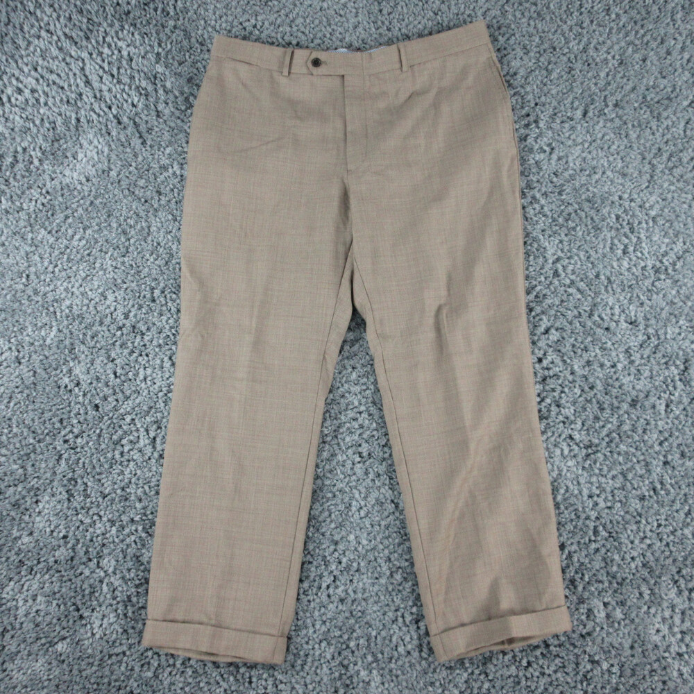 Tommy Hilfiger Pants Mens 38 Brown Tan Wool Cuffed Dress Pant 37x28.5*